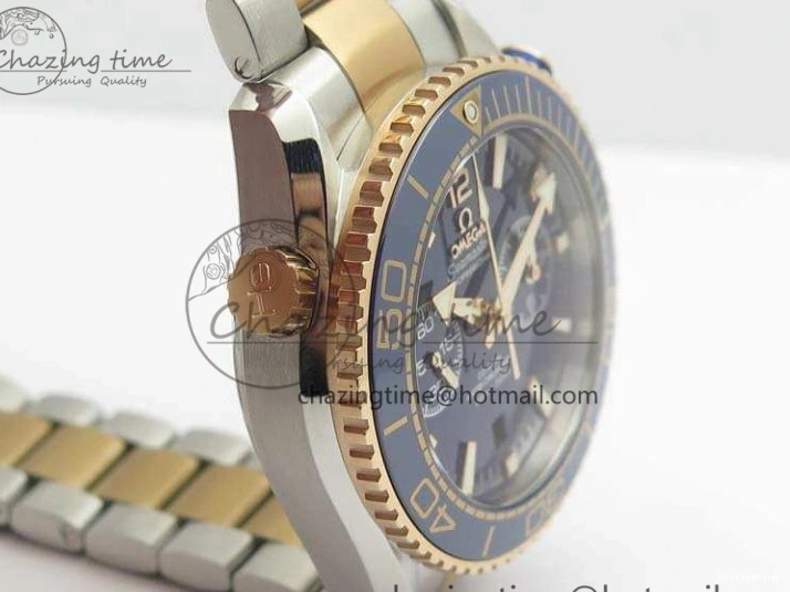 0412 Seamaster Pro Chrono SS RG OM Best Edition Blue Ceramic Blue Dial On SS RG Bracelet A Snug 8129